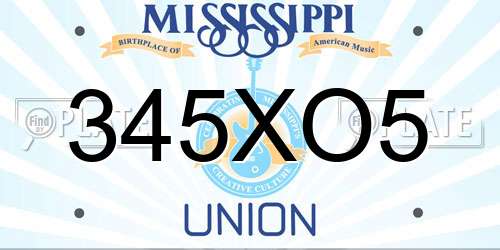 345XO5 Mississippi License Plate