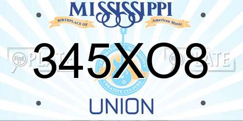 345XO8 Mississippi License Plate