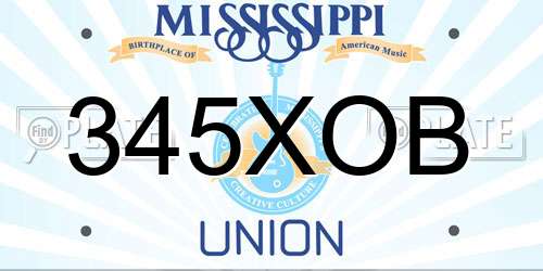 345XOB Mississippi License Plate