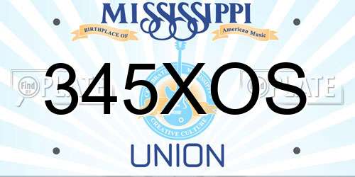 345XOS Mississippi License Plate