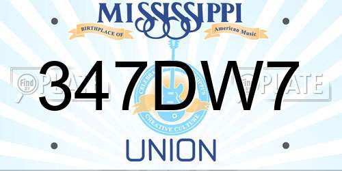 347DW7 Mississippi License Plate