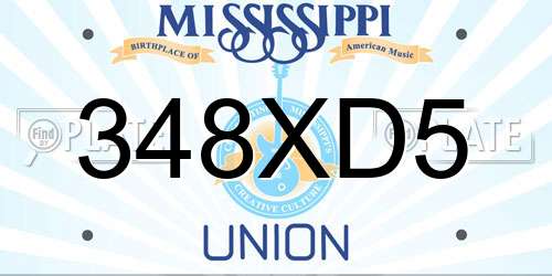 348XD5 Mississippi License Plate