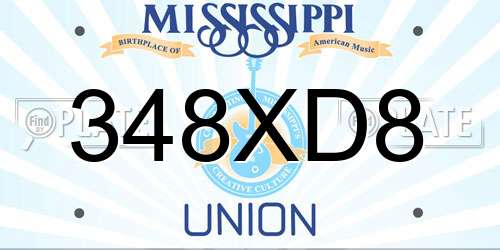 348XD8 Mississippi License Plate