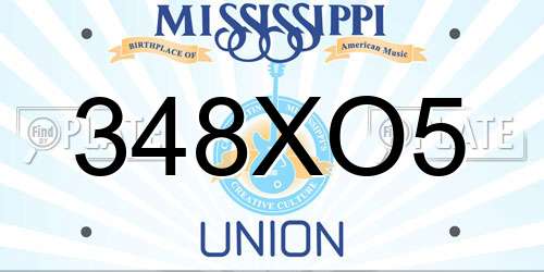 348XO5 Mississippi License Plate