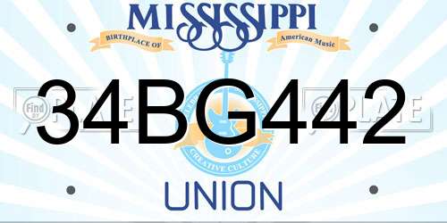 34BG442 Mississippi License Plate
