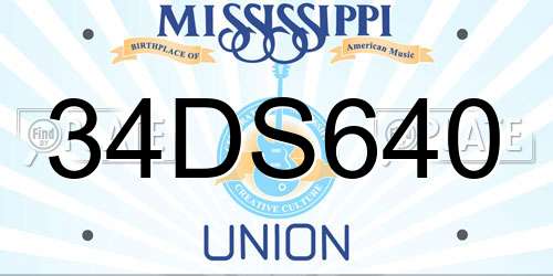 34DS640 Mississippi License Plate