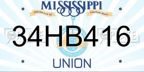 34HB416 Mississippi License Plate