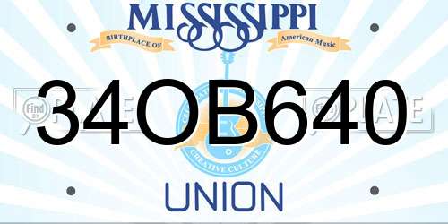 34OB640 Mississippi License Plate