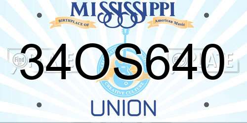 34OS640 Mississippi License Plate
