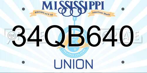 34QB640 Mississippi License Plate