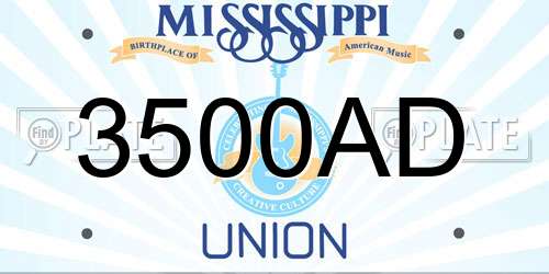 3500AD Mississippi License Plate