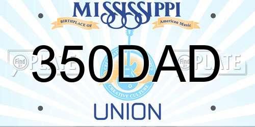 350DAD Mississippi License Plate