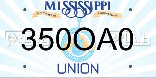 350OA0 Mississippi License Plate