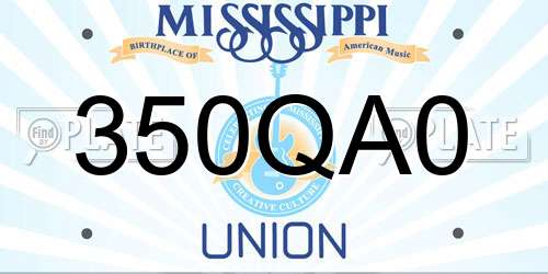 350QA0 Mississippi License Plate
