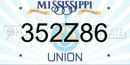 352Z86 Mississippi License Plate