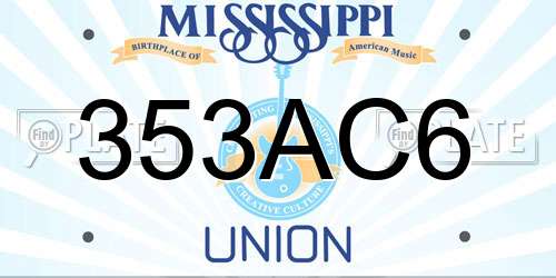 353AC6 Mississippi License Plate