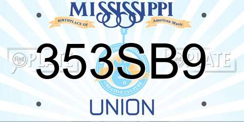 353SB9 Mississippi License Plate