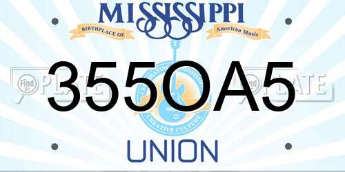 355OA5 Mississippi License Plate