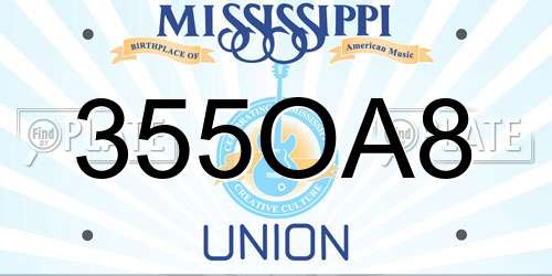 355OA8 Mississippi License Plate