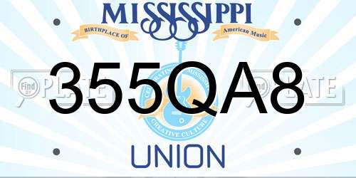 355QA8 Mississippi License Plate