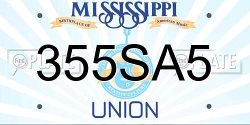 355SA5 Mississippi License Plate