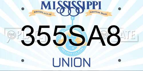 355SA8 Mississippi License Plate