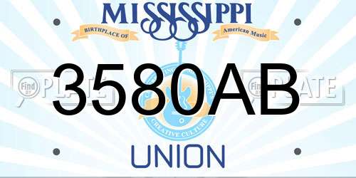 3580AB Mississippi License Plate