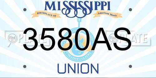 3580AS Mississippi License Plate