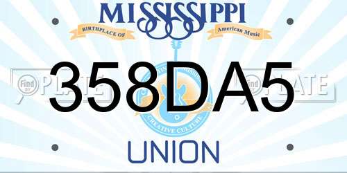 358DA5 Mississippi License Plate