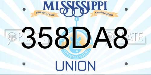 358DA8 Mississippi License Plate