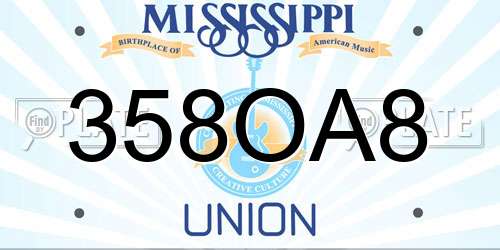 358OA8 Mississippi License Plate