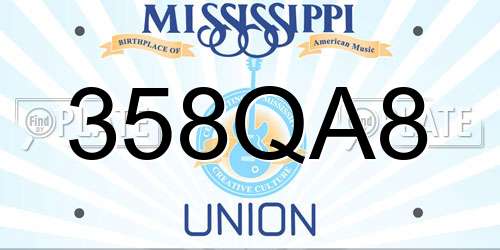 358QA8 Mississippi License Plate