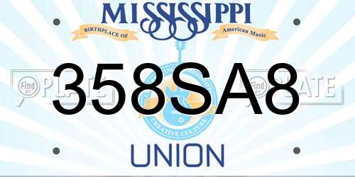 358SA8 Mississippi License Plate