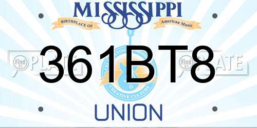 361BT8 Mississippi License Plate