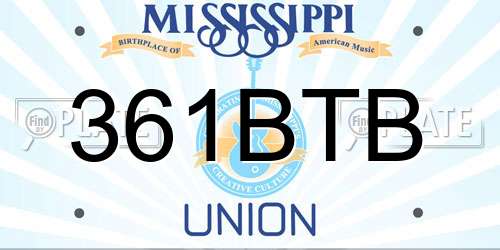 361BTB Mississippi License Plate