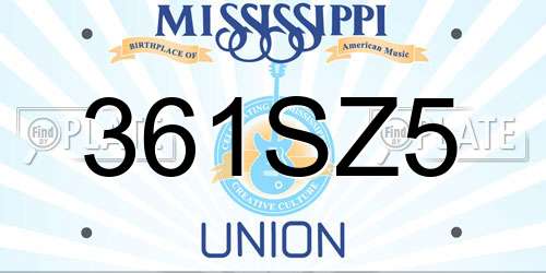 361SZ5 Mississippi License Plate