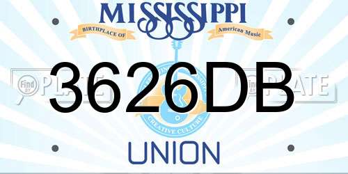 3626DB Mississippi License Plate