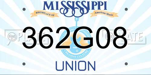 362G08 Mississippi License Plate