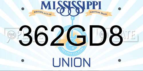 362GD8 Mississippi License Plate