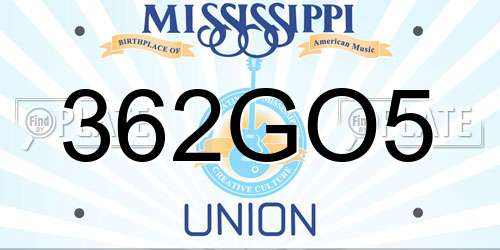 362GO5 Mississippi License Plate