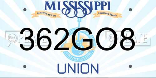 362GO8 Mississippi License Plate