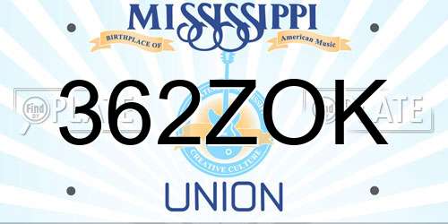 362ZOK Mississippi License Plate