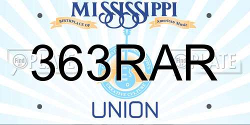 363RAR Mississippi License Plate