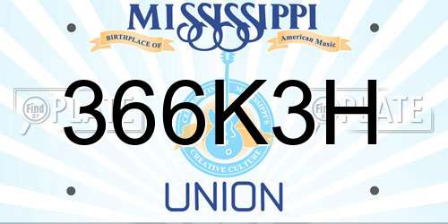 366K3H Mississippi License Plate