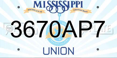 3670AP7 Mississippi License Plate