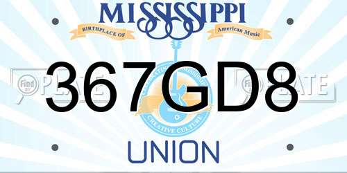 367GD8 Mississippi License Plate