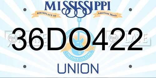 36DO422 Mississippi License Plate