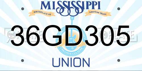 36GD305 Mississippi License Plate