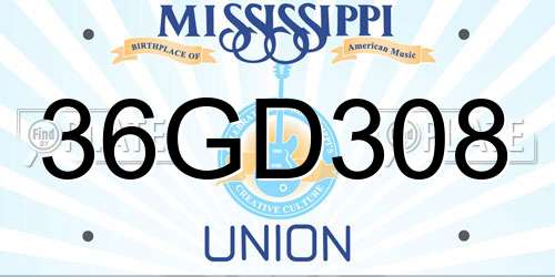 36GD308 Mississippi License Plate