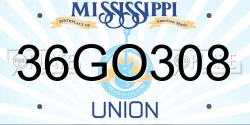 36GO308 Mississippi License Plate